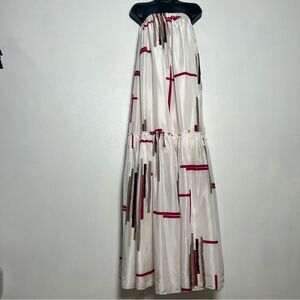 VTG 90’s DKNY 100% Silk Maxi Strapless Dress White Pink Abstract Tiered BOHO S